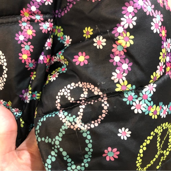 Faded Glory Girls Floral Peace Sign Puffer Lined Hooded Winter Snow Jacket Coat - Picture 2 of 7